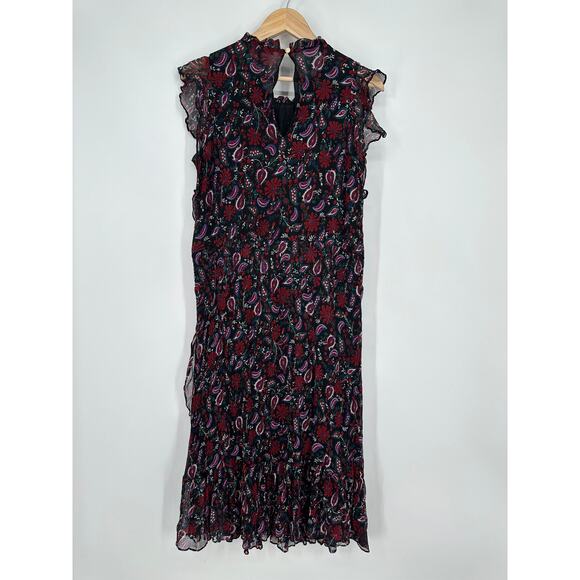 Draper James Kacey Dress Smocked Waist Faux Wrap Ruffle Flutter Floral Midi - Picture 9 of 13